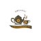 Chrysanthemum Tea Logo Design. With teapot, flower, and cup icon. Chinese tradition drink. Premium, vintage, and luxury logo