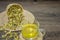 Chrysanthemum tea on wood background