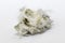 Chrysotile asbestos fibers lie in a heap on white background