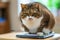 Chubby Feline Weighing In, Highlighting The Importance Of Pet Health