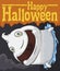 Chubby Ghost Passing Through Wall in Misty Night of Halloween, Vector Illustration