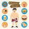 Chubby man character Icon set vector