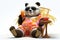 Chubby panda sitting beach chair at summer season. Generative AI