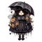Chubby Punk Gothic Party Girl Illustration Clipart.