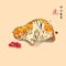 Chubby tiger want to eat meats he can`t walk chinese style new year of tiger cute and fun wild animal vector illustration