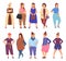 Chubby woman. Happy plump girls, isolated cartoon fashion pretty women. Plus size characters, fat body in diverse casual