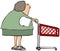 Chubby woman pushing a red shopping cart