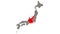 Chubu region blinking red highlighted in map of Japan