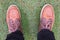Chukka boots view from above feet on grass
