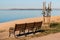 Chula Vista Bayfront Park bench with San Diego Bay