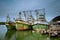 Chumphon Thailand January 2020, fishing boats in the harbor preparing to sail and catch fish and crabs