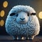 Chunky fluffy realistic sheep, blur background, obese animal