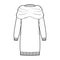 Chunky Sweater dress technical fashion illustration with Exaggerated turtleneck, long sleeve, knee length, knit rib trim