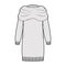 Chunky Sweater dress technical fashion illustration with Exaggerated turtleneck, long sleeve, knee length, knit rib trim