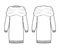 Chunky Sweater dress technical fashion illustration with Exaggerated turtleneck, long sleeve, knee length, knit rib trim