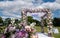 Chuppah wedding canopy under which Jewish couple get married. Canopy is inscribed with words from biblical book Song of Songs.