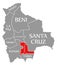 Chuquisaca red highlighted in map of Bolivia