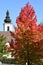 The Church of the Abbey in KremsmÃ¼nster with an autumnal Kirchdorf district, Upper Austria