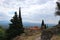 Church of Agia Sophia and ruins of Despot palace in abandoned ancient town Mystras, Peloponnese, Greece