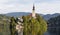 Church of the assumption of Mary in the island of Bled lake, Slovenia, with reflects in the water