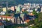 Church of the Assumption of the Virgin Mary in the urban landscape. Abbey of St. Thomas. Brno, Czech Republic