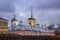 Church and bell tower of Homestead in Kuskovo hfrk Moscow in winter