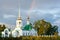 Church in Berezovo and rainbow