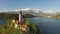 Church in Bled Lake from above