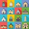 Church building icons set, flat style