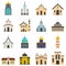 Church building icons set vector isolated