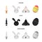 Church, candle, easter bunny and painted egg.Easter set collection icons in cartoon,black,monochrome style vector symbol