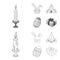 Church, candle, easter bunny and painted egg.Easter set collection icons in outline,monochrome style vector symbol stock