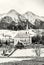 Church with cemetery in Zdiar village with Belianske Tatry, Slovakia, colorless