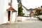 Church and characteristic cobblestone road in Bremgarten, Switzerland