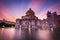 The Church of Christ, Scientist at sunset, at the Christian Science Plaza, in Boston, Massachusetts.