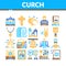 Church Christianity Collection Icons Set Vector