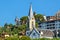 Church clock tower at Geneva Lake Montreux Swiss Riviera