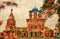Church of Dimitry on Blood. Kremlin in Uglich. Artistic collage.