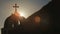 Church dome with cross on the sunset. Symbol of christianity.