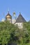 Church domes and defensive tower