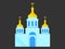 Church with domes, flat style, Christian Orthodox religious architecture. Vector