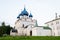 The church with domes under the blue sky