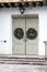 Church Entrance Adorned with Holiday Wreaths, Santa Fe, New Mexico