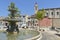 Church and fountain at Martigues in France