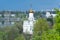 Church with golden domes and place religion of orthodox christian.