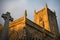 Church in golden evening sunlight in Somerset