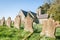 Church graveyard headstones
