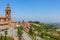 Church and hills of Piedmont, Italy.