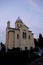 Church of the Holy Great-Martyr Dimitrije Solunski seen through the Zemun cemetery at sunset. Belgrade, Serbia - 02.28