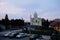 Church of the Holy Great-Martyr Dimitrije Solunski seen through the Zemun cemetery at sunset. View from the Gardos Tower